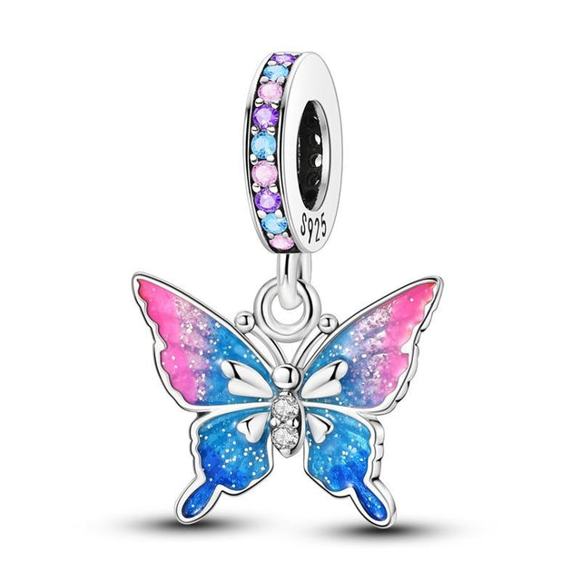 Mariposa iridiscente rosa azul