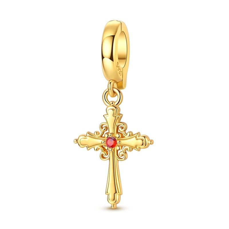 Cruz circonia roja oro