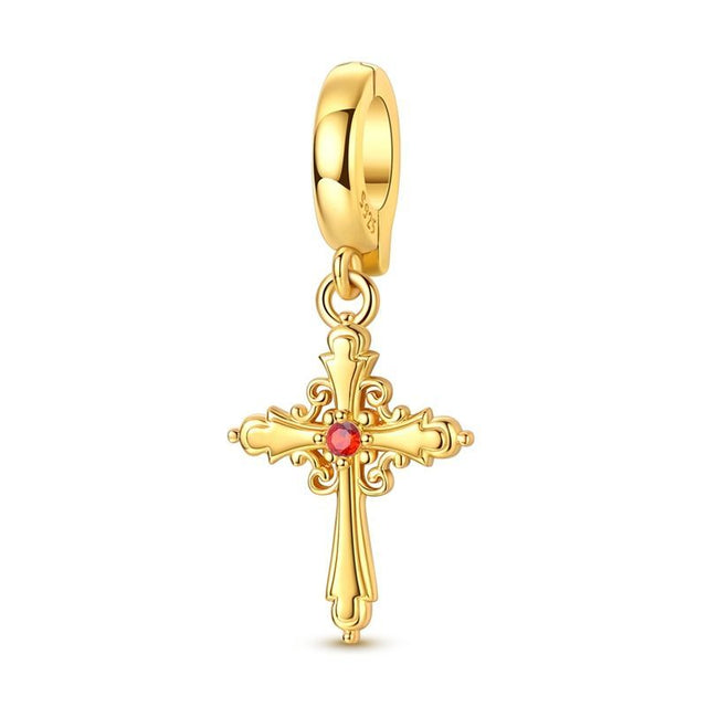 Cruz circonia roja oro