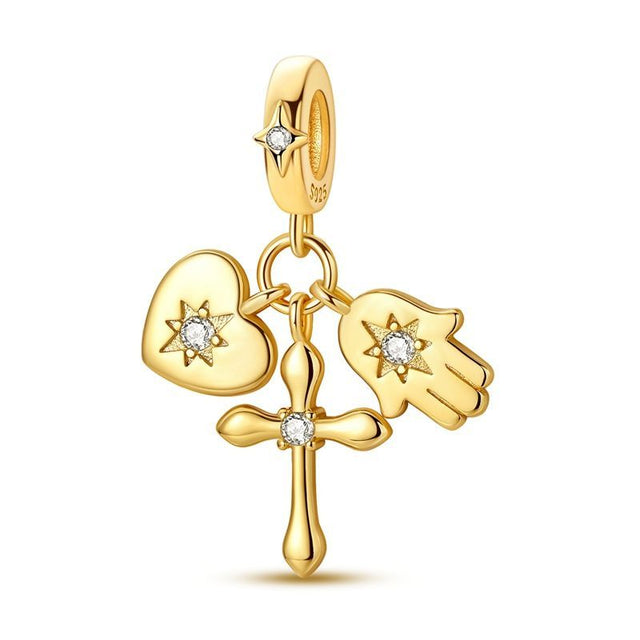 Cruz Hamsa y corazón oro