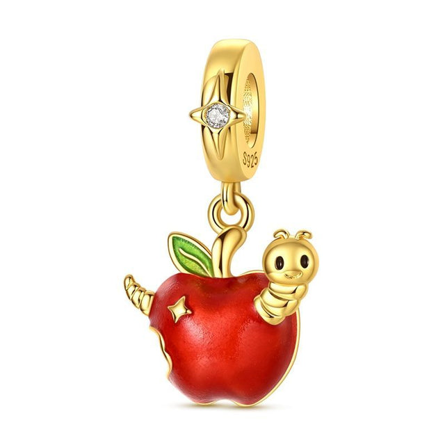 Manzana con gusano luminosa oro
